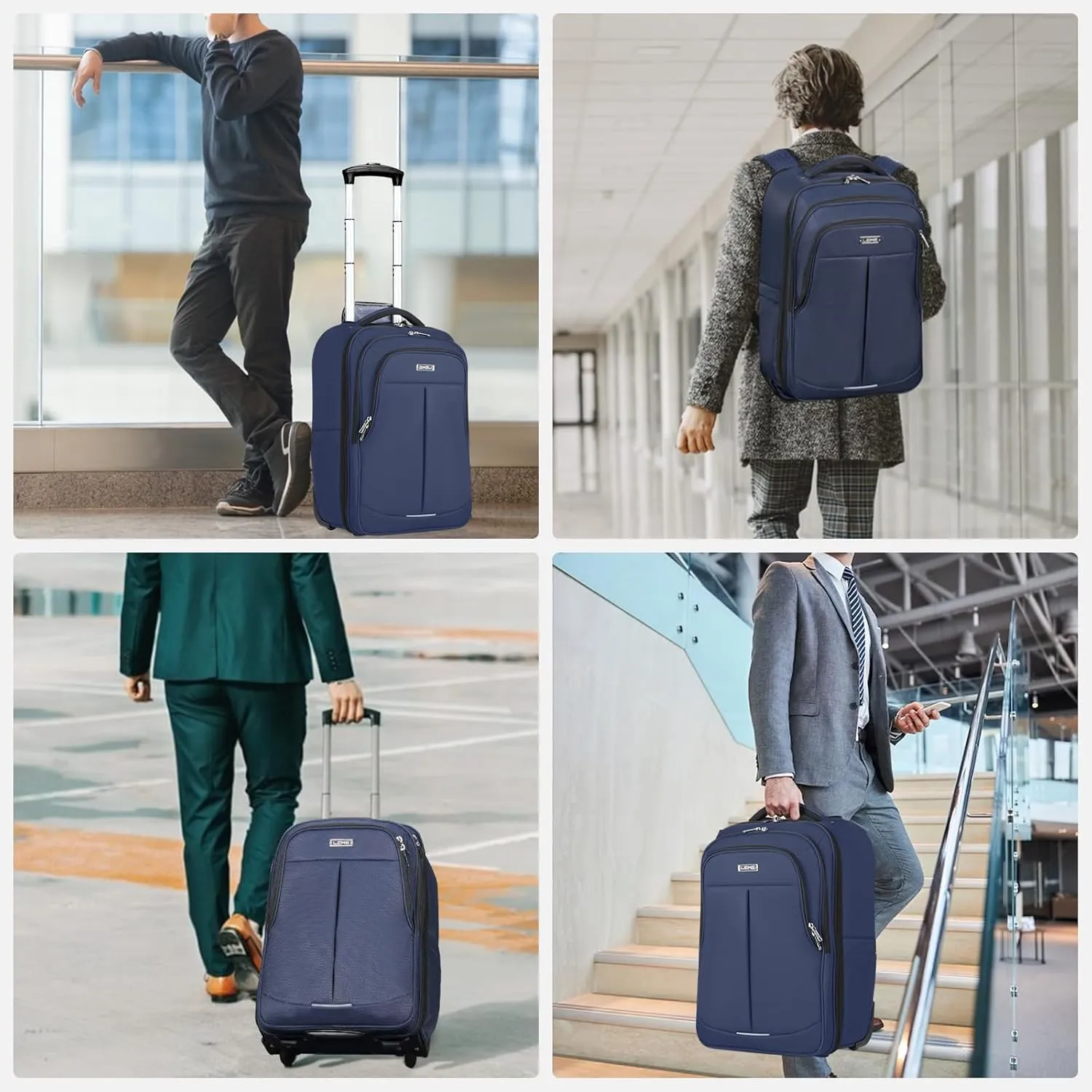 Rolling Backpack for Adults,17 Inch Waterproof Carry-on Backpack with Wheels, Wheeled Backpack Carry-on Luggage, Travel Backpack for Men Women Trolley Laptop Backpack Navy Blue Medium