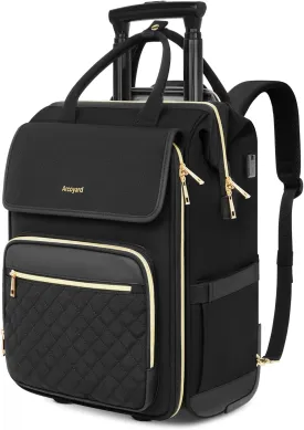 Rolling Backpack for Women, Travel Rolling Laptop Backpack with Wheels, Vertical & Horizontal Storage 2 In 1, Flip-Top Design, Water-Resistant Overnight College Underseat Carry on Luggage