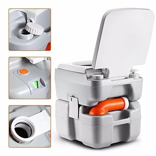 SereneLife Outdoor Portable Toilet with Carry Bag, Travel Toilet with Level indicator | | 3 Way Pistol Flush | Rotating Spout, for Camping, Boating, Traveling & Roadtripping