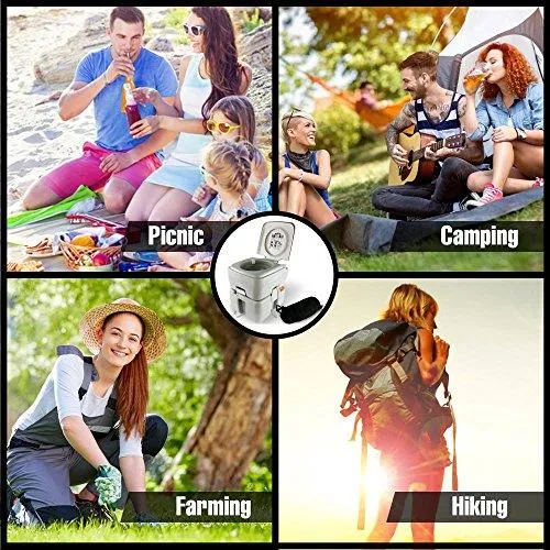 SereneLife Outdoor Portable Toilet with Carry Bag, Travel Toilet with Level indicator | | 3 Way Pistol Flush | Rotating Spout, for Camping, Boating, Traveling & Roadtripping