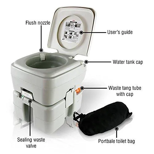 SereneLife Outdoor Portable Toilet with Carry Bag, Travel Toilet with Level indicator | | 3 Way Pistol Flush | Rotating Spout, for Camping, Boating, Traveling & Roadtripping