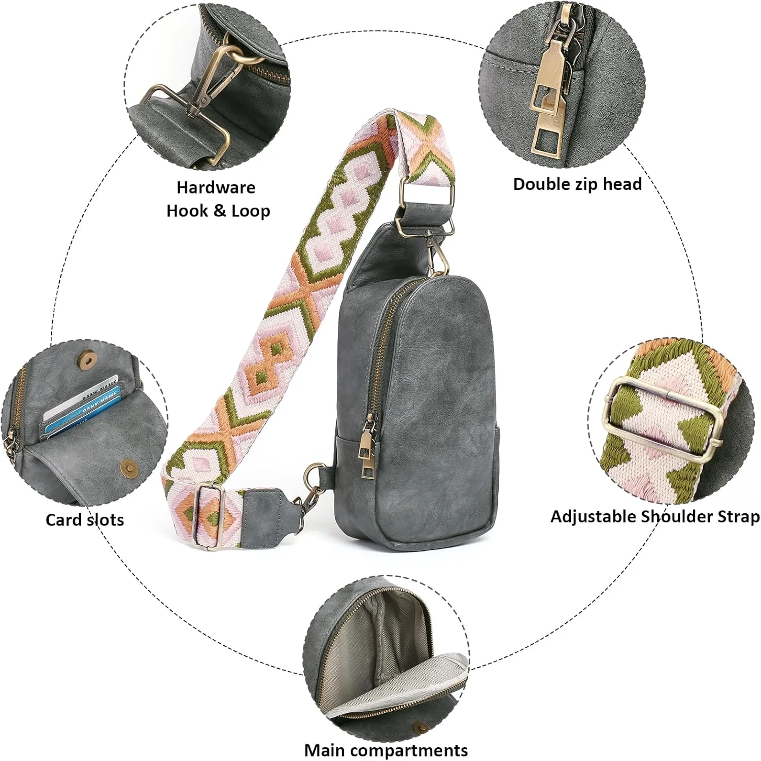 Small Sling Bag for Women Leather Fanny Pack Crossbody Chest Bag with Guitar Strap