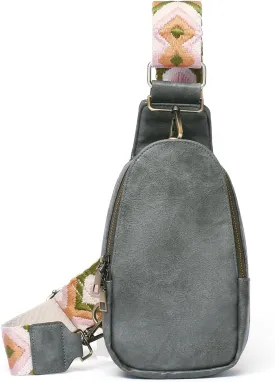 Small Sling Bag for Women Leather Fanny Pack Crossbody Chest Bag with Guitar Strap