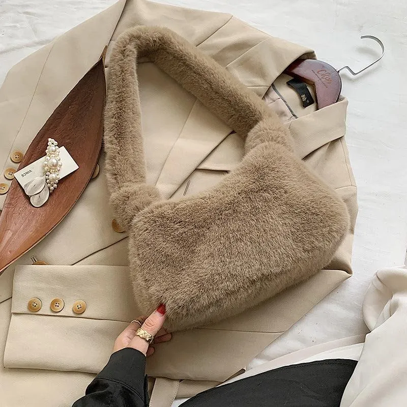 Solid Color Plush Over-the-Shoulder Bag