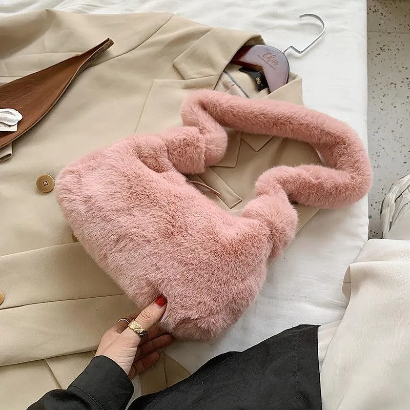 Solid Color Plush Over-the-Shoulder Bag