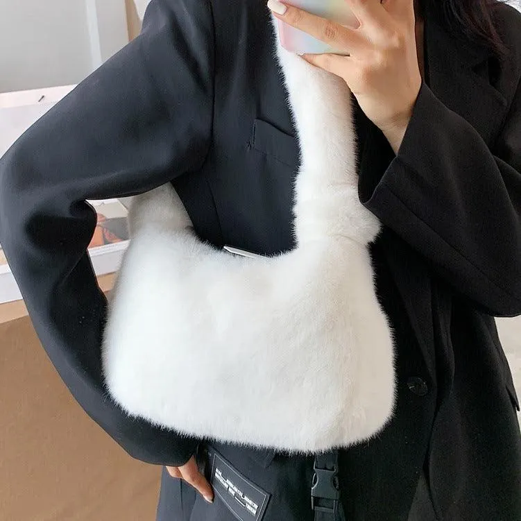 Solid Color Plush Over-the-Shoulder Bag