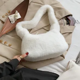 Solid Color Plush Over-the-Shoulder Bag