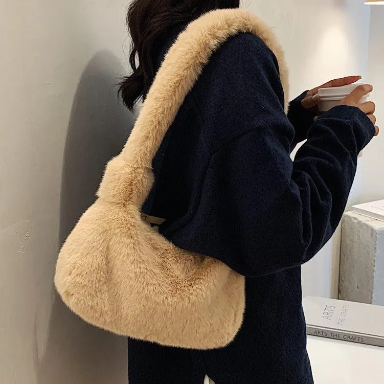 Solid Color Plush Over-the-Shoulder Bag