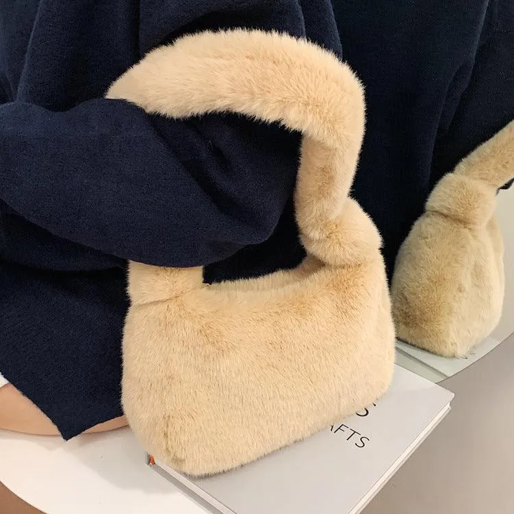 Solid Color Plush Over-the-Shoulder Bag