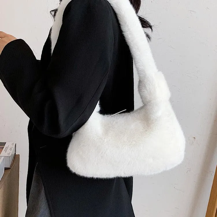Solid Color Plush Over-the-Shoulder Bag