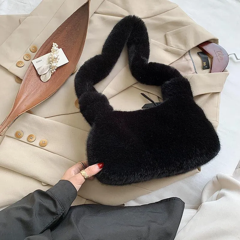 Solid Color Plush Over-the-Shoulder Bag