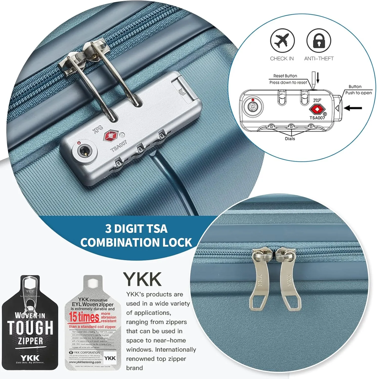 Somago 20" Carry On Luggage and 14" Mini Cosmetic Cases Travel Set Lightweight Polypropylene Suitcase with TSA Lock YKK Zipper Hardside Luggage with Spinner Wheels (2 Piece Set, Ice Blue)