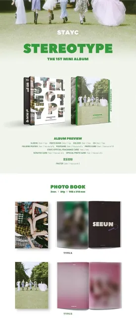 STAYC Stereotype 1st Mini Album Type A 1p Folding Poster On Pack 84p PhotoBook 1p Post 1p PhotoCard 1p Fragrance 1p Scratch 1p Special Card Tracking Sealed