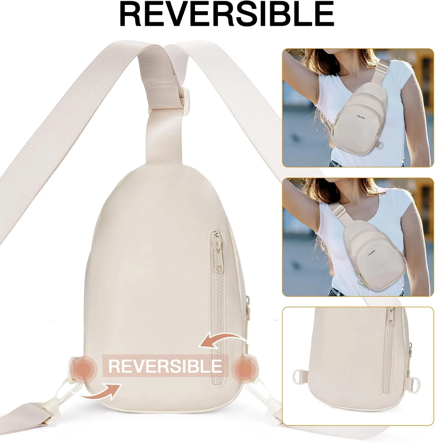 Telena Sling Bag for Women Crossbody Bags Fashion Fanny Pack Cross Body for Travel Hiking Cycling 1-Beige