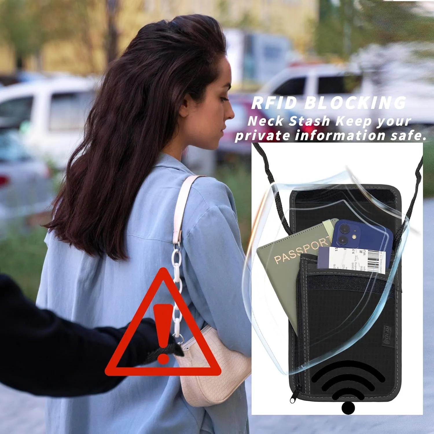 Travel Neck Wallet with RFID Blocking  Passport Holder Organizer Neck Pouch  Portable Easy to Conceal Travel Pouch (Black)