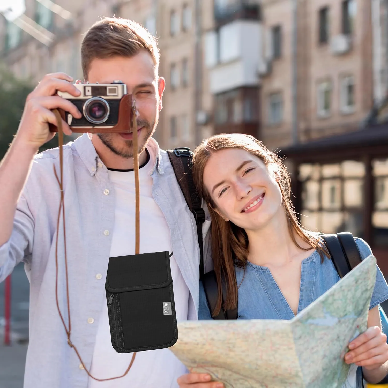 Travel Neck Wallet with RFID Blocking  Passport Holder Organizer Neck Pouch  Portable Easy to Conceal Travel Pouch (Black)