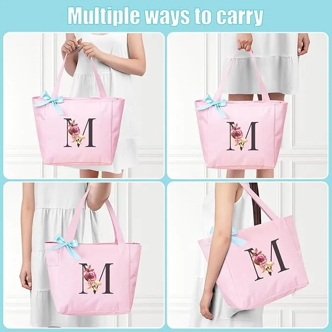 Vavabox A-Z Initial Personalized Tote Bag,Waterproof Gifts for Women, Bridesmaids,Mom,Teachers,Friends