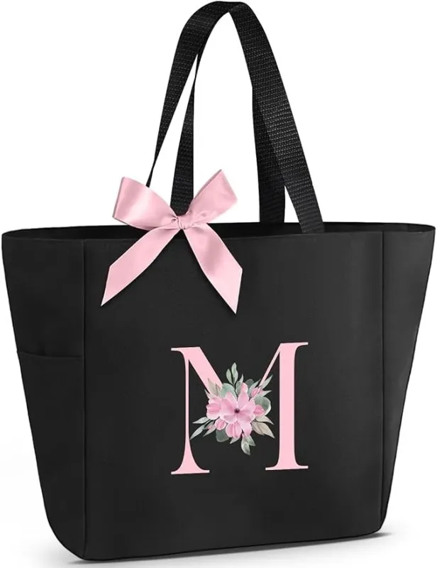 Vavabox A-Z Initial Personalized Tote Bag,Waterproof Gifts for Women, Bridesmaids,Mom,Teachers,Friends