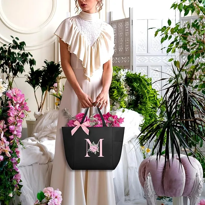 Vavabox A-Z Initial Personalized Tote Bag,Waterproof Gifts for Women, Bridesmaids,Mom,Teachers,Friends
