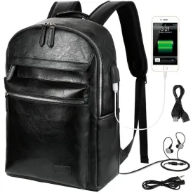 Vbiger PU Leather Backpack Trendy Business Backpacks Large-capacity Laptop Bags