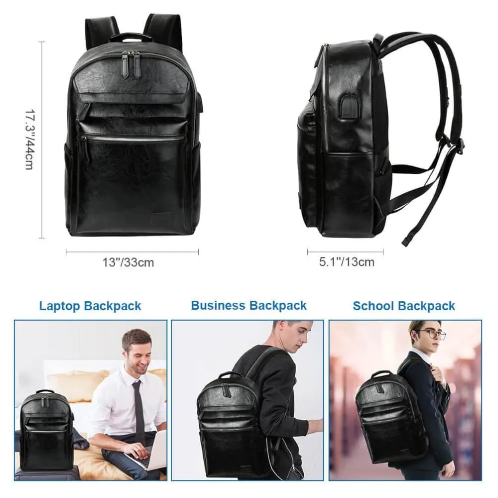 Vbiger PU Leather Backpack Trendy Business Backpacks Large-capacity Laptop Bags