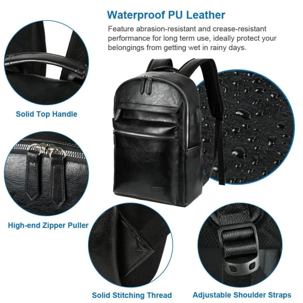 Vbiger PU Leather Backpack Trendy Business Backpacks Large-capacity Laptop Bags