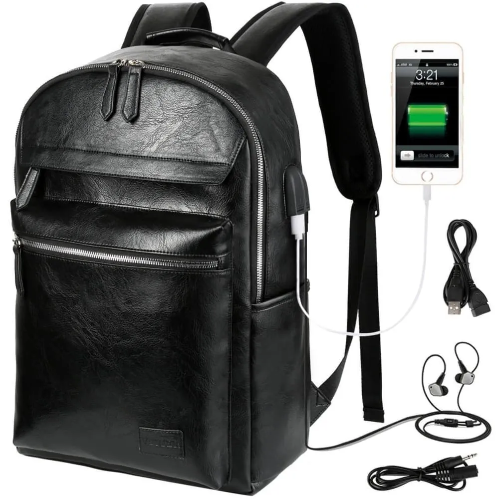 Vbiger PU Leather Backpack Trendy Business Backpacks Large-capacity Laptop Bags