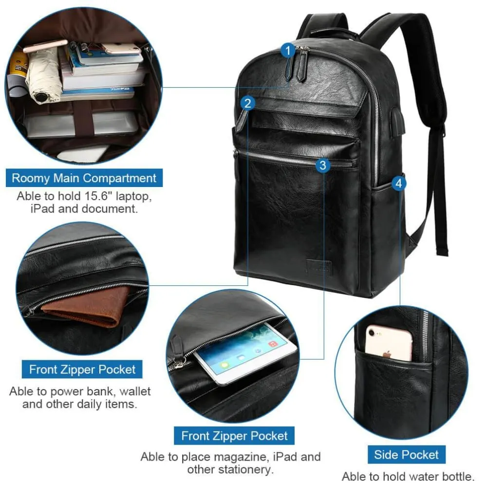 Vbiger PU Leather Backpack Trendy Business Backpacks Large-capacity Laptop Bags