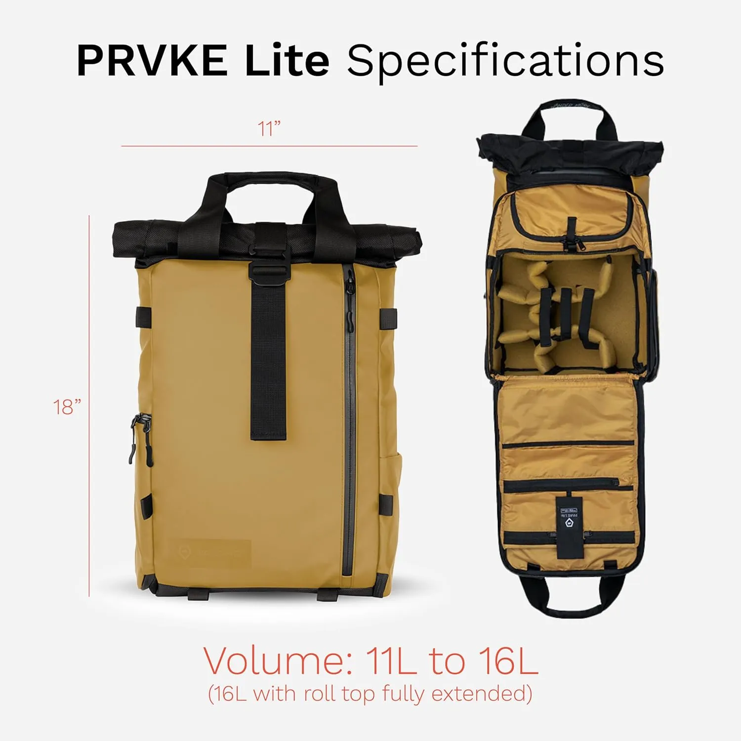 WANDRD PRVKE Lite - Photography Bag - Water Resistant Camera Backpack for Photographers - Anti-Theft Travel Bag with 14-Inch Laptop Sleeve and Fleece-Lined Pockets (Dallol Yellow)