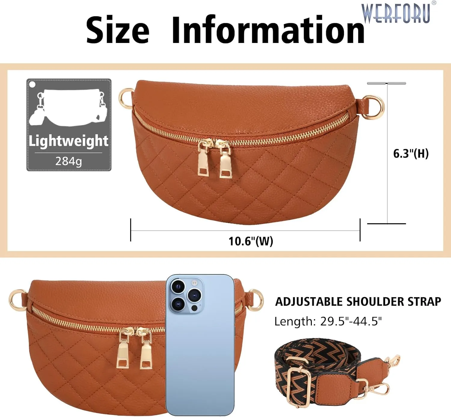 WERFORU Small Crossbody Sling Bag for Women Fanny Packs Faux Leather Chest Bag for Travel
