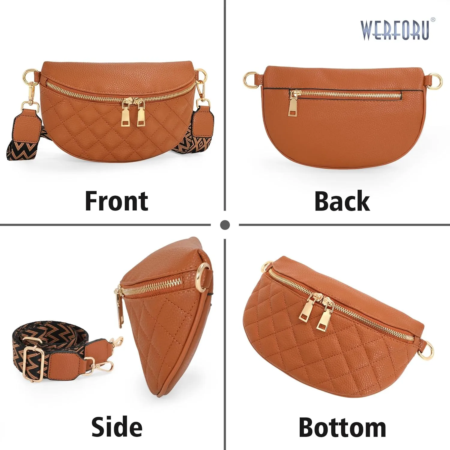 WERFORU Small Crossbody Sling Bag for Women Fanny Packs Faux Leather Chest Bag for Travel