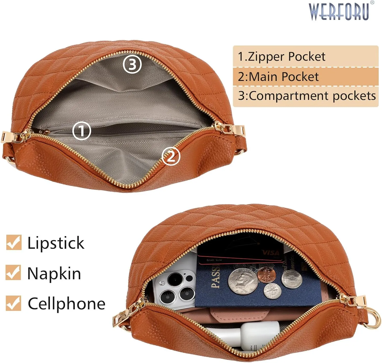 WERFORU Small Crossbody Sling Bag for Women Fanny Packs Faux Leather Chest Bag for Travel
