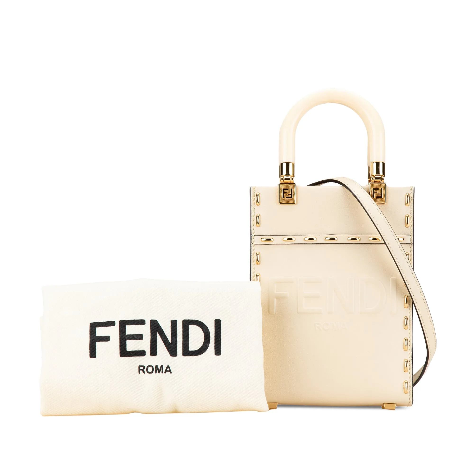 White Fendi Mini Leather Sunshine Shopper Tote Satchel