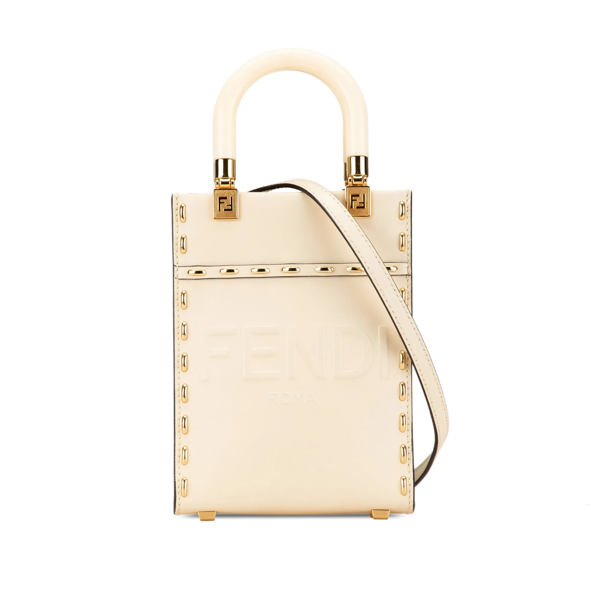 White Fendi Mini Leather Sunshine Shopper Tote Satchel