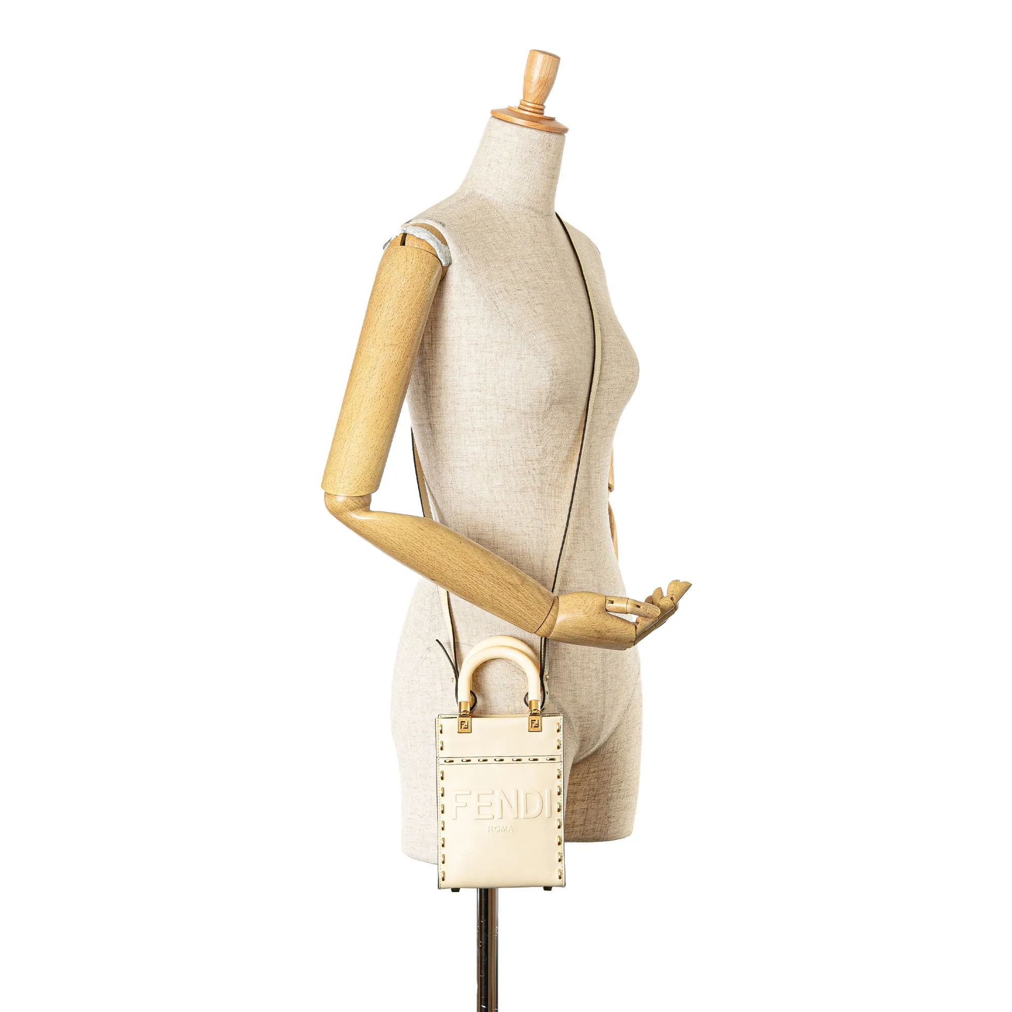 White Fendi Mini Leather Sunshine Shopper Tote Satchel