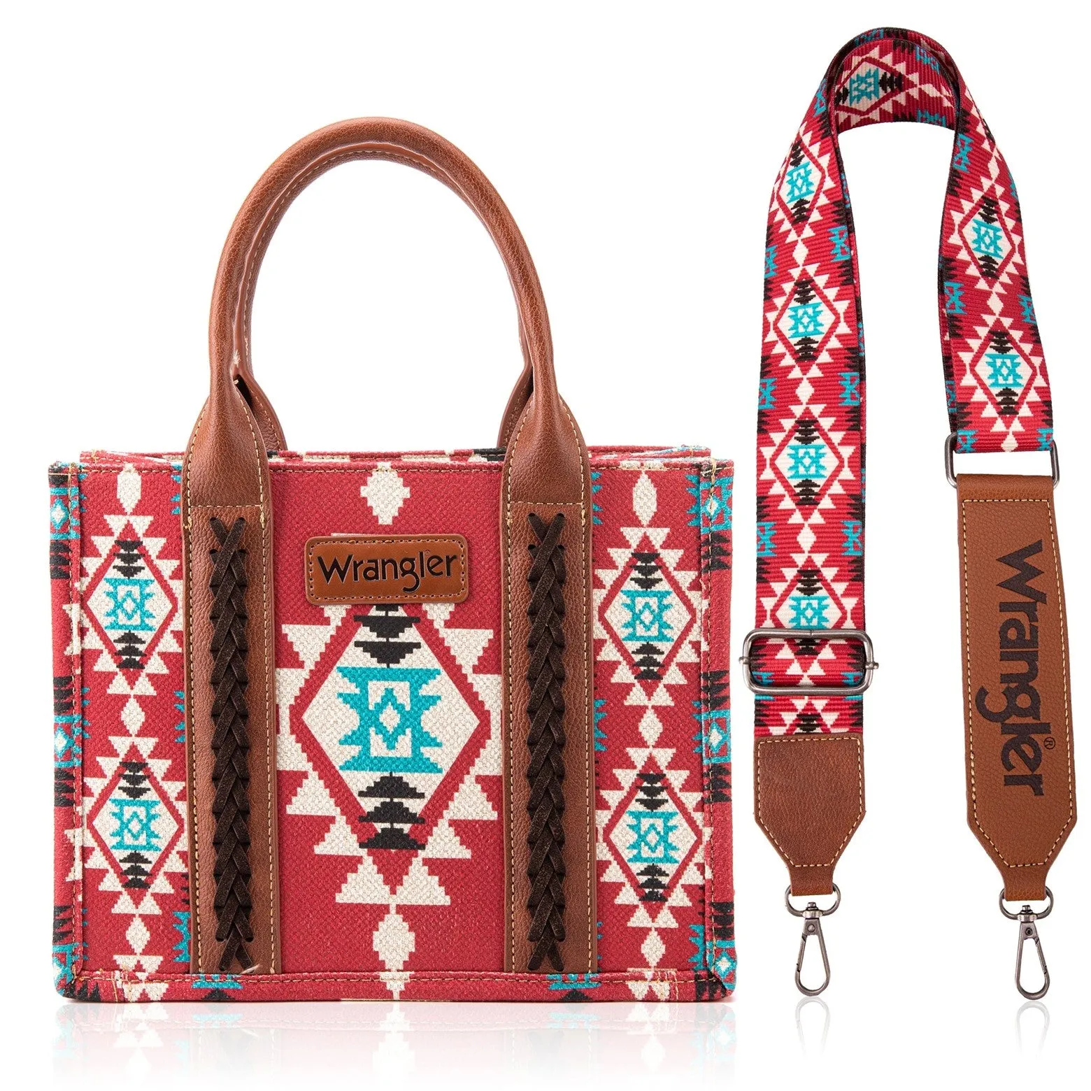 Wrangler Burgundy Southwestern Print Small Canvas Tote